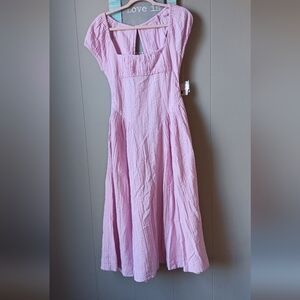 NWT  Free People Pink Ciara Pucker Check Midi Dress Size XS-TP⚘️